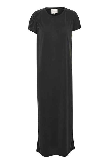 Zwarte maxi jurk met knoopdetail aan de schouder 