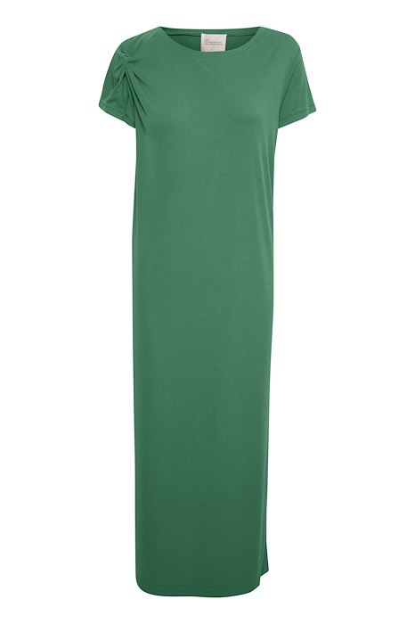 Groene maxi jurk met knoopdetail aan de schouder 