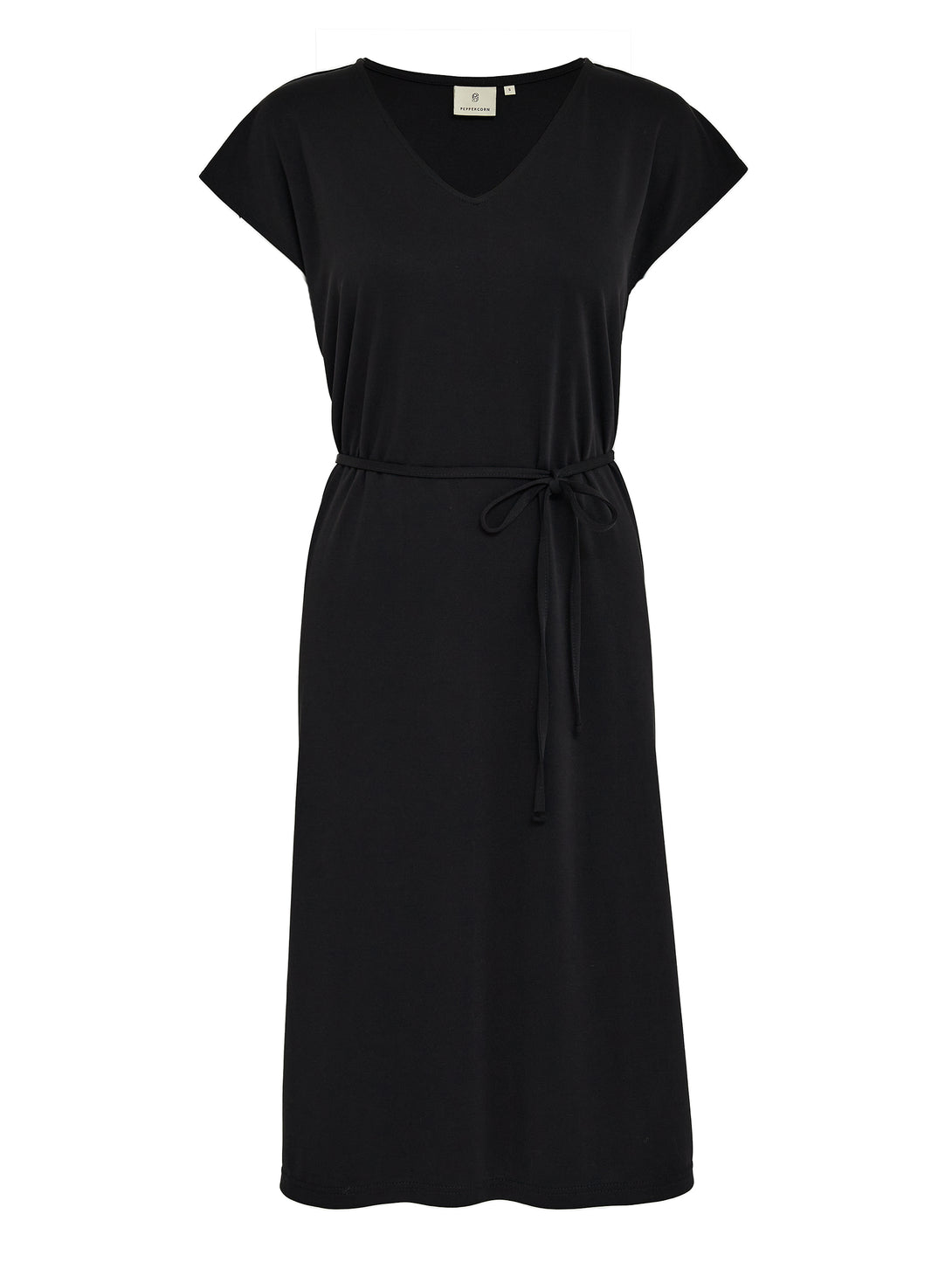 Zwarte V-hals jurk met knoopsluiting taille