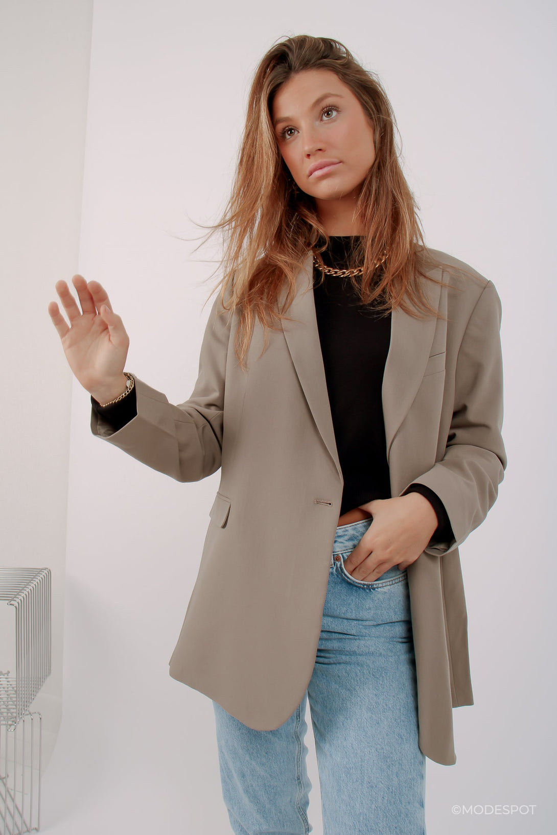 double breasted blazer taupe